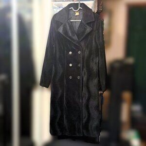 Vintage Black Double-breasted Long Women's Winter Coat Made in USA Y2K